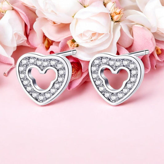 Silver Plated Sparkling Heart Studs