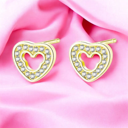 Gold Plated Sparkling Heart Studs