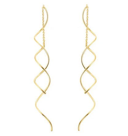 Spiral Threader Earrings for Women, Twisted Spiral Drop Dangle Earrings, Unique Minimal Everyday Earrings (Rose Gold)