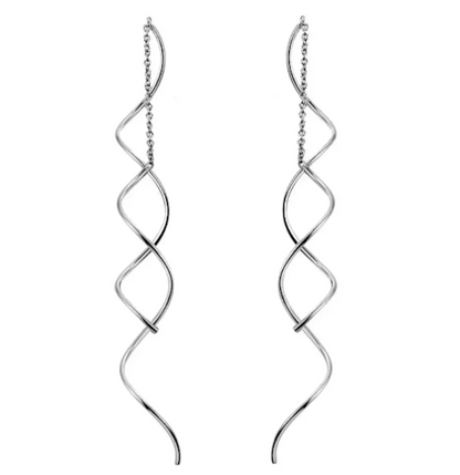 Spiral Threader Earrings for Women, Twisted Spiral Drop Dangle Earrings, Unique Minimal Everyday Earrings (Rose Gold)