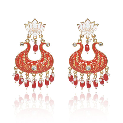 Nilu's Collection Handmade Ethnic Designer Red Floral Jhumka for Women & Girls Jhumki Earring