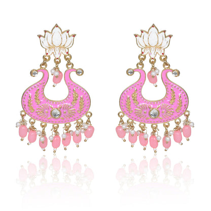 Handmade Ethnic Designer Pink Floral Jhumka for Women & Girls Jhumki Earring