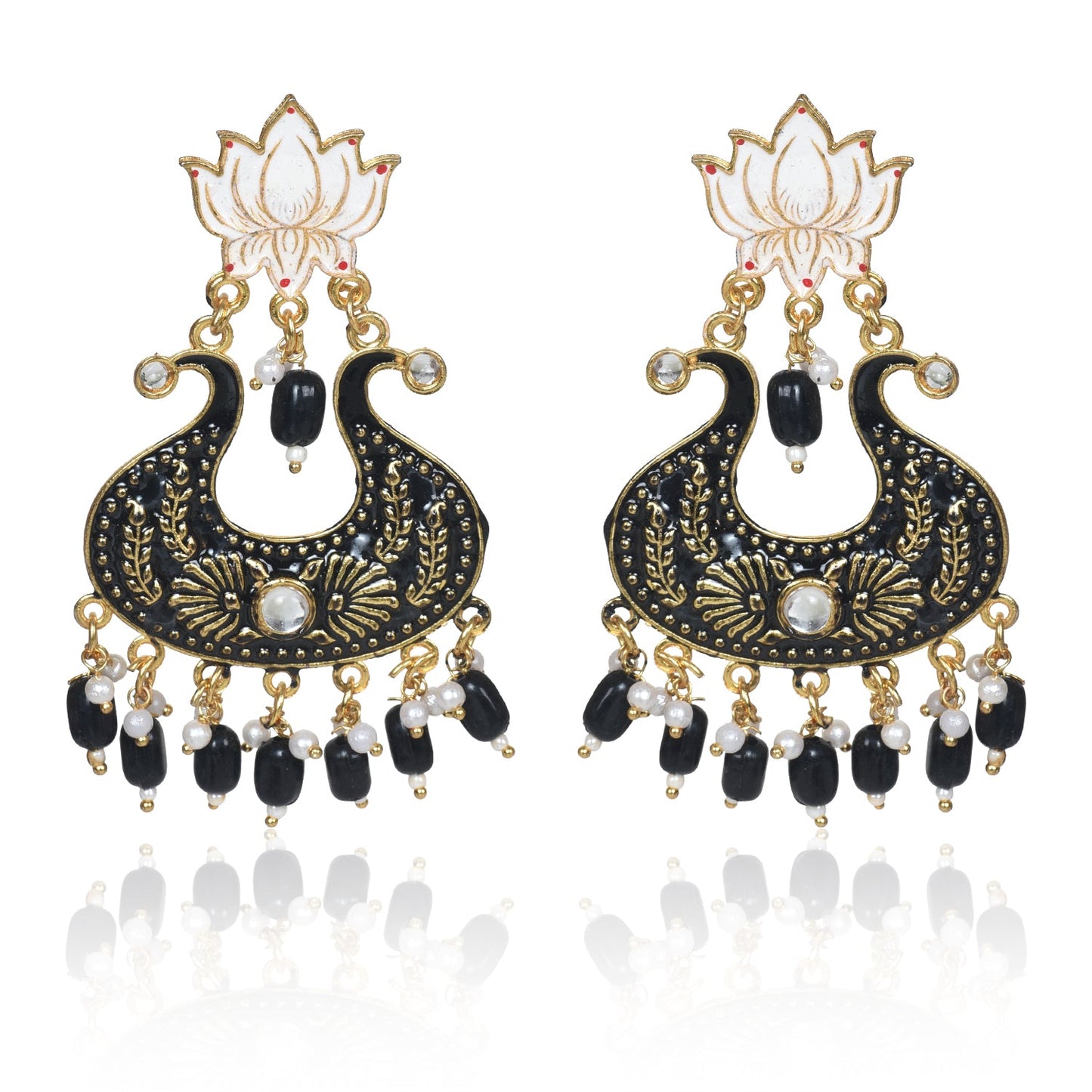 Ethnic Designer Black Floral Brass Jhumka