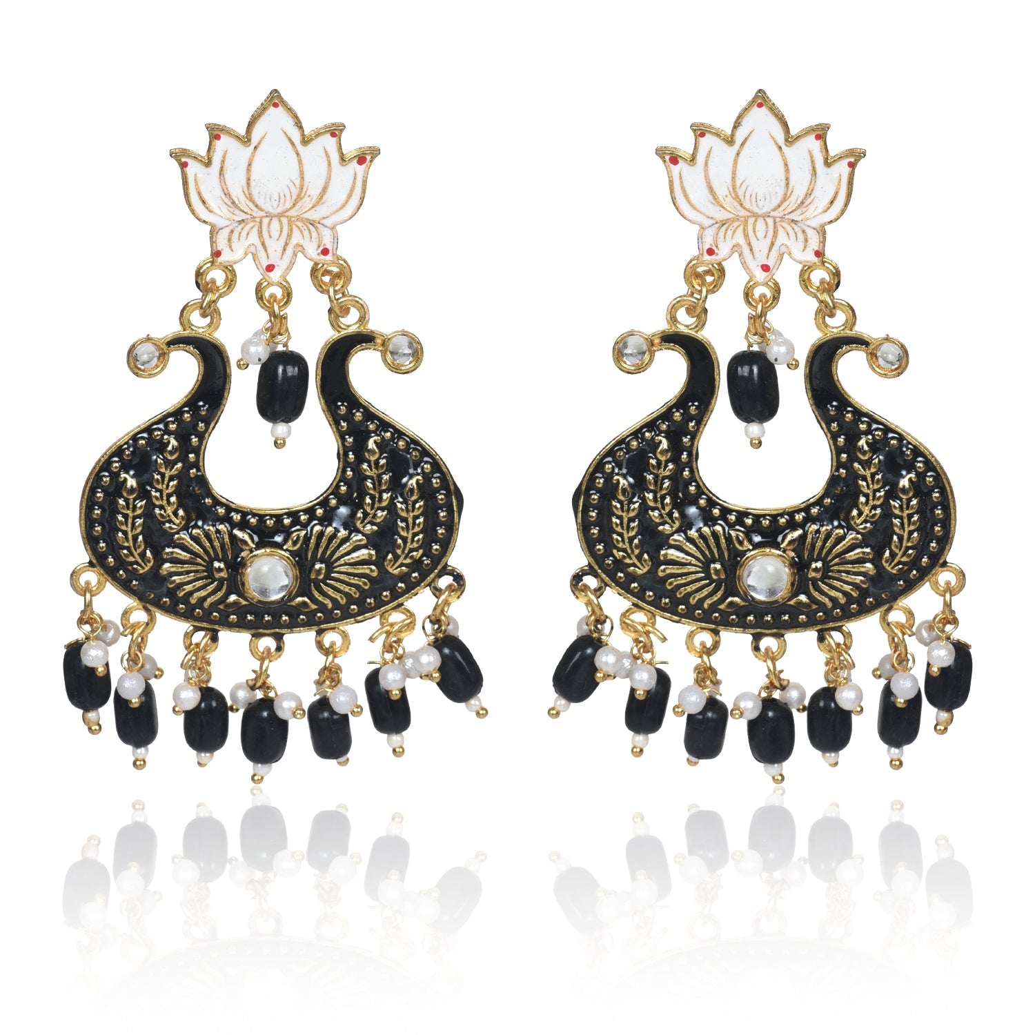 Ethnic Designer Black Floral Brass Jhumka