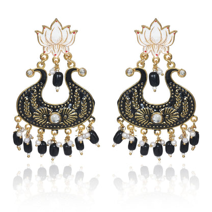 Ethnic Designer Black Floral Brass Jhumka