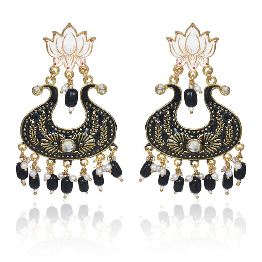 Ethnic Designer Black Floral Brass Jhumka