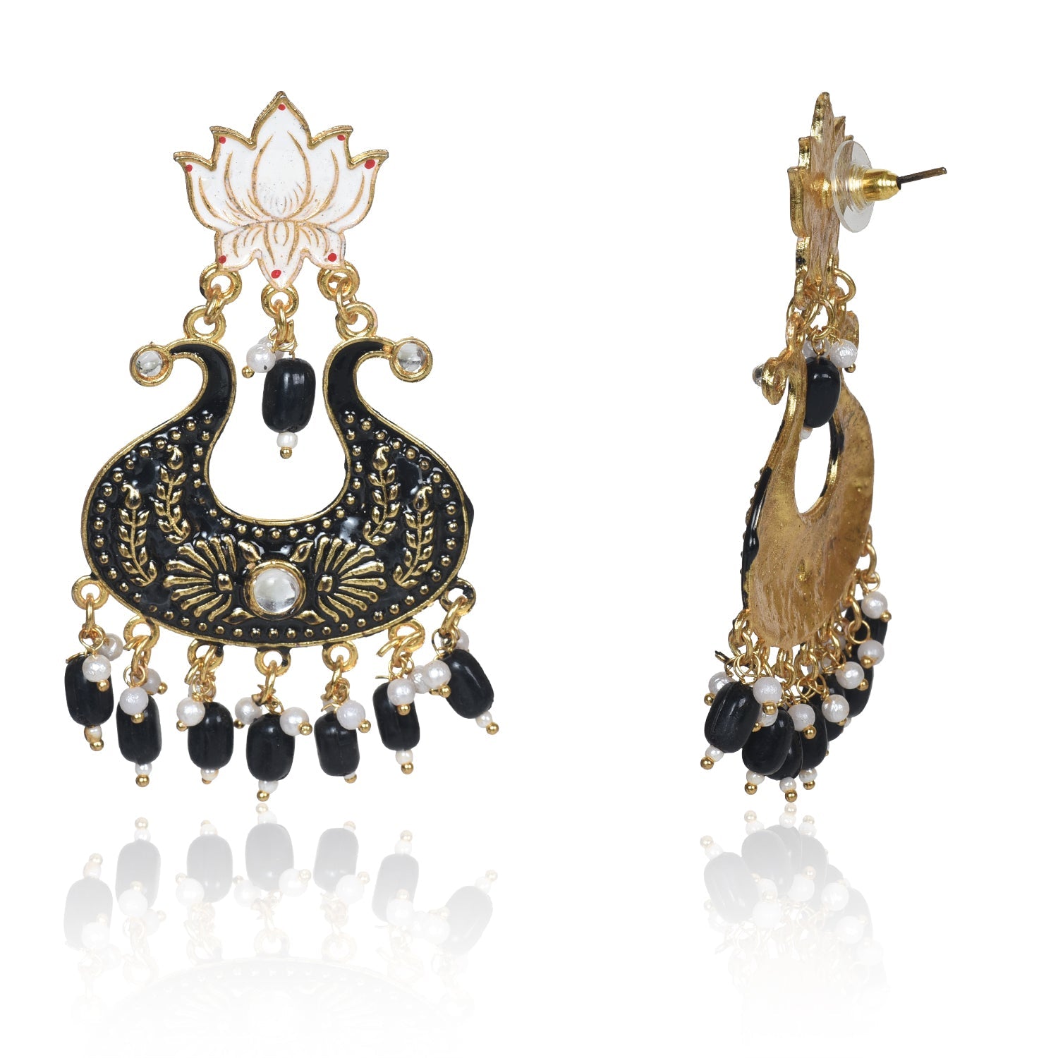 Ethnic Designer Black Floral Brass Jhumka