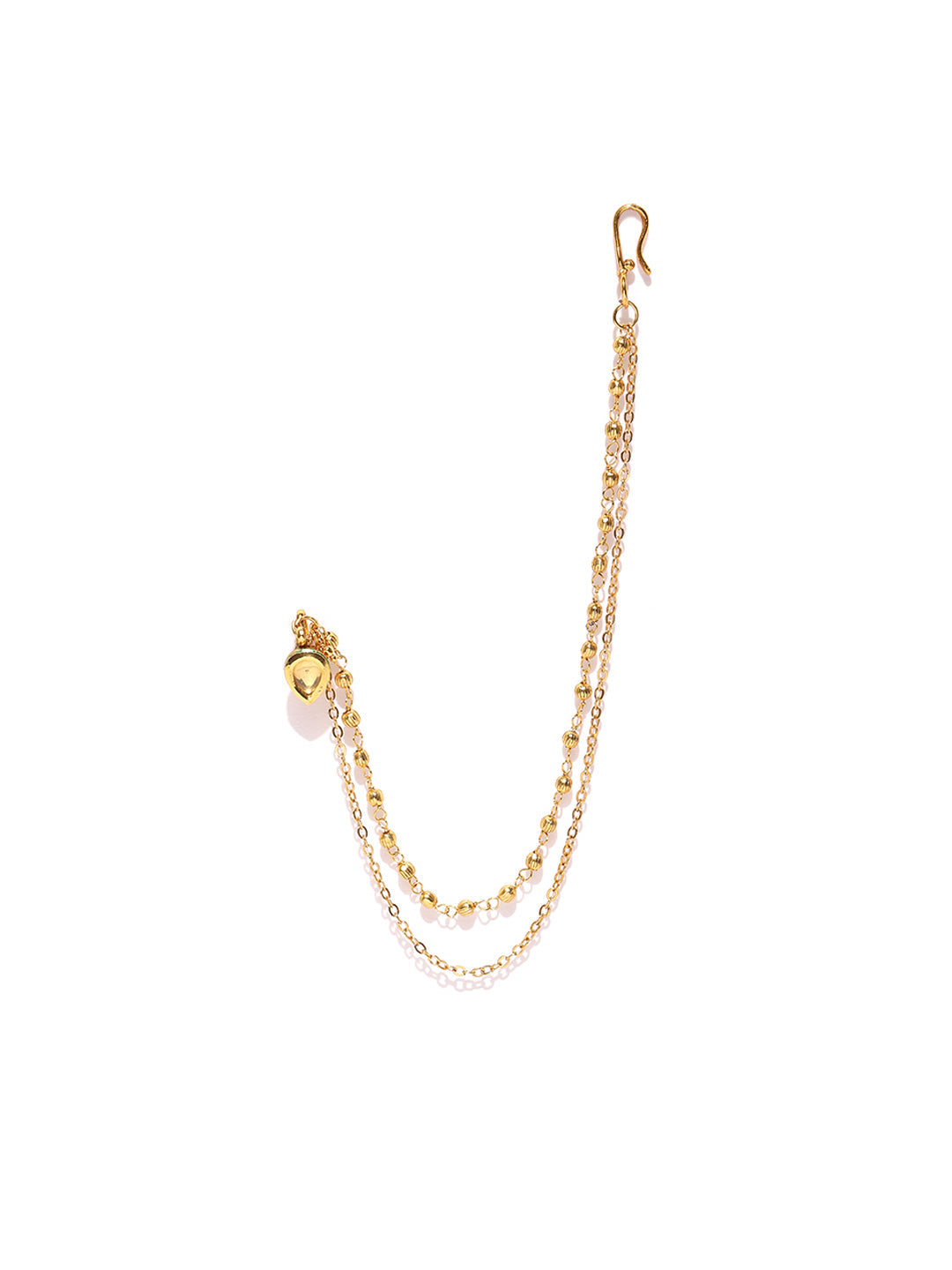 traditional Gold Plated Kundan Nosepin/Nath with Gold Beads Chain For Women/Girls