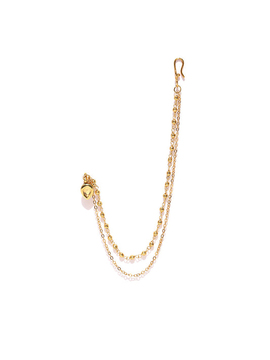 traditional Gold Plated Kundan Nosepin/Nath with Gold Beads Chain For Women/Girls
