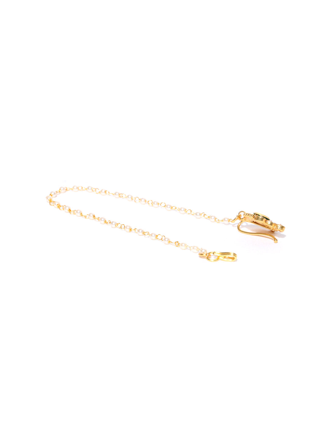 Gold Plated Kundan Nose Ring/Nath with Pearl Chain For Women/Girls