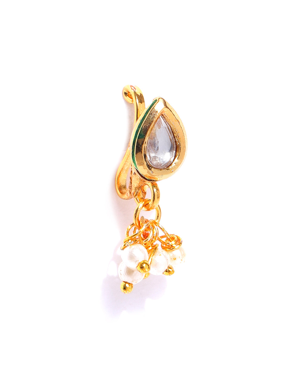 Sparkling Gold-Plated & White CZ Studded Clip-On Nosepin For Women And Girls