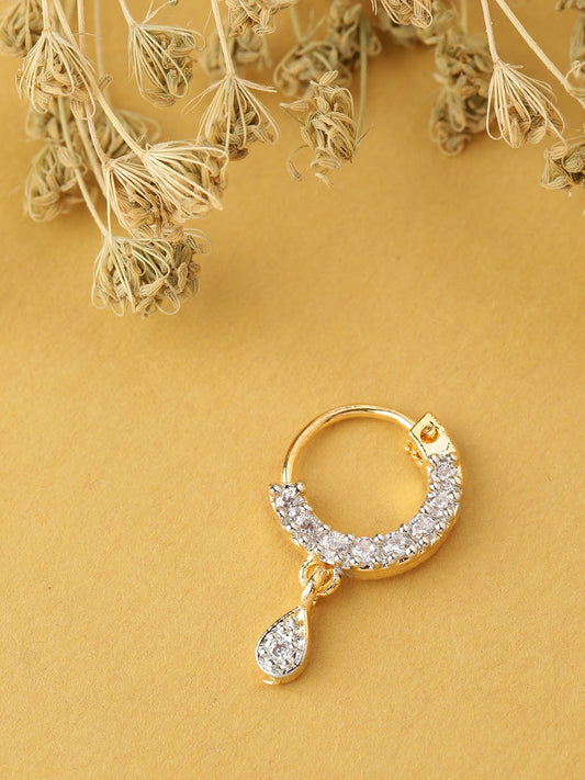 Gold-Toned & White CZ Studded Sparkling Clip-On Nosepin For Women And Girls