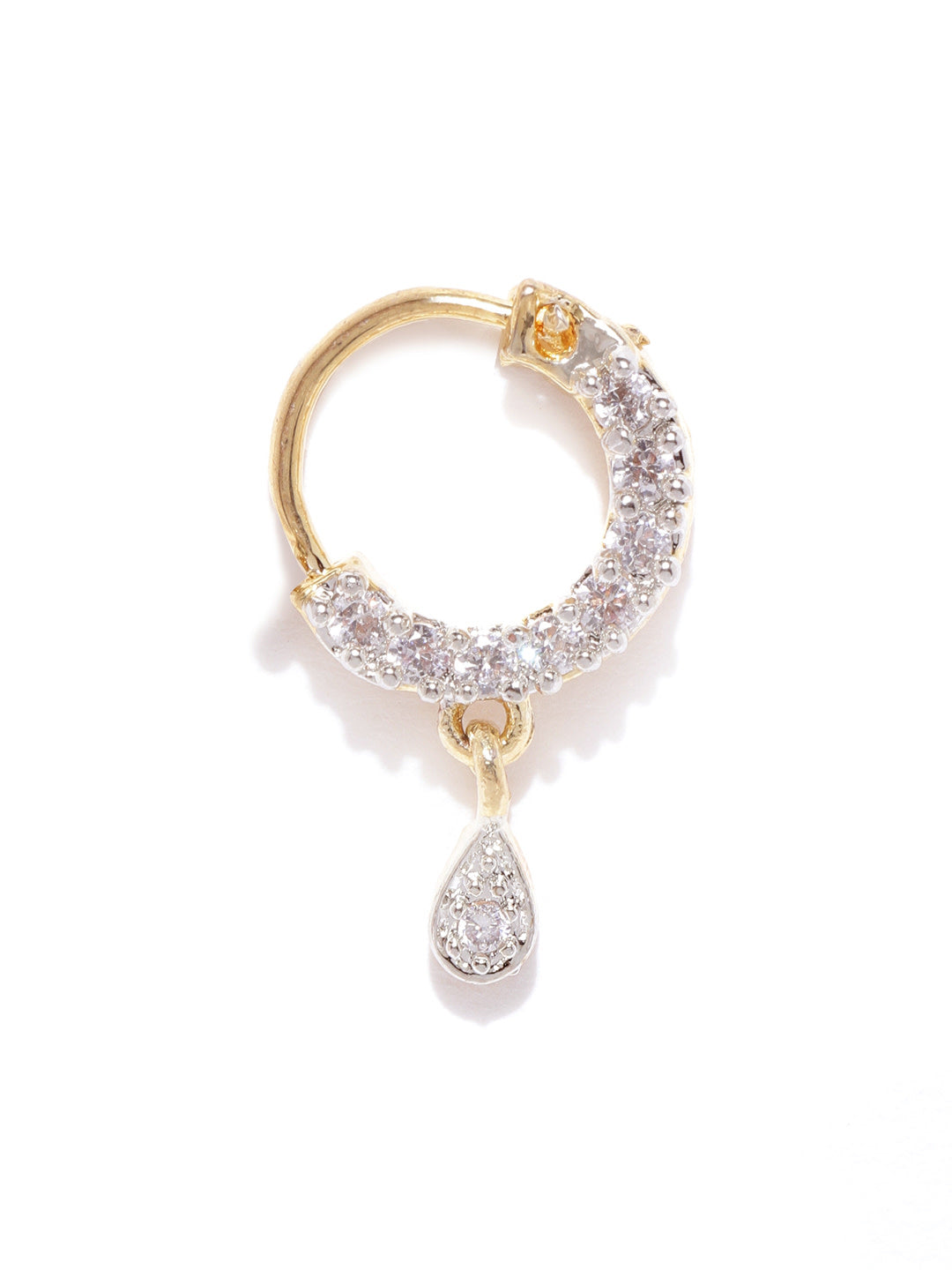 Gold-Toned & White CZ Studded Sparkling Clip-On Nosepin For Women And Girls