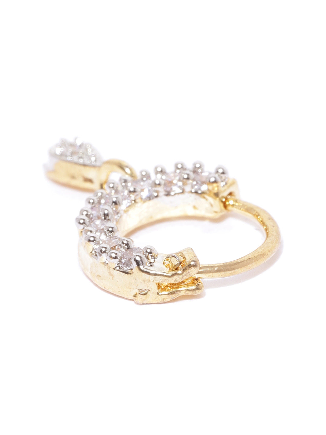 Gold-Toned & White CZ Studded Sparkling Clip-On Nosepin For Women And Girls