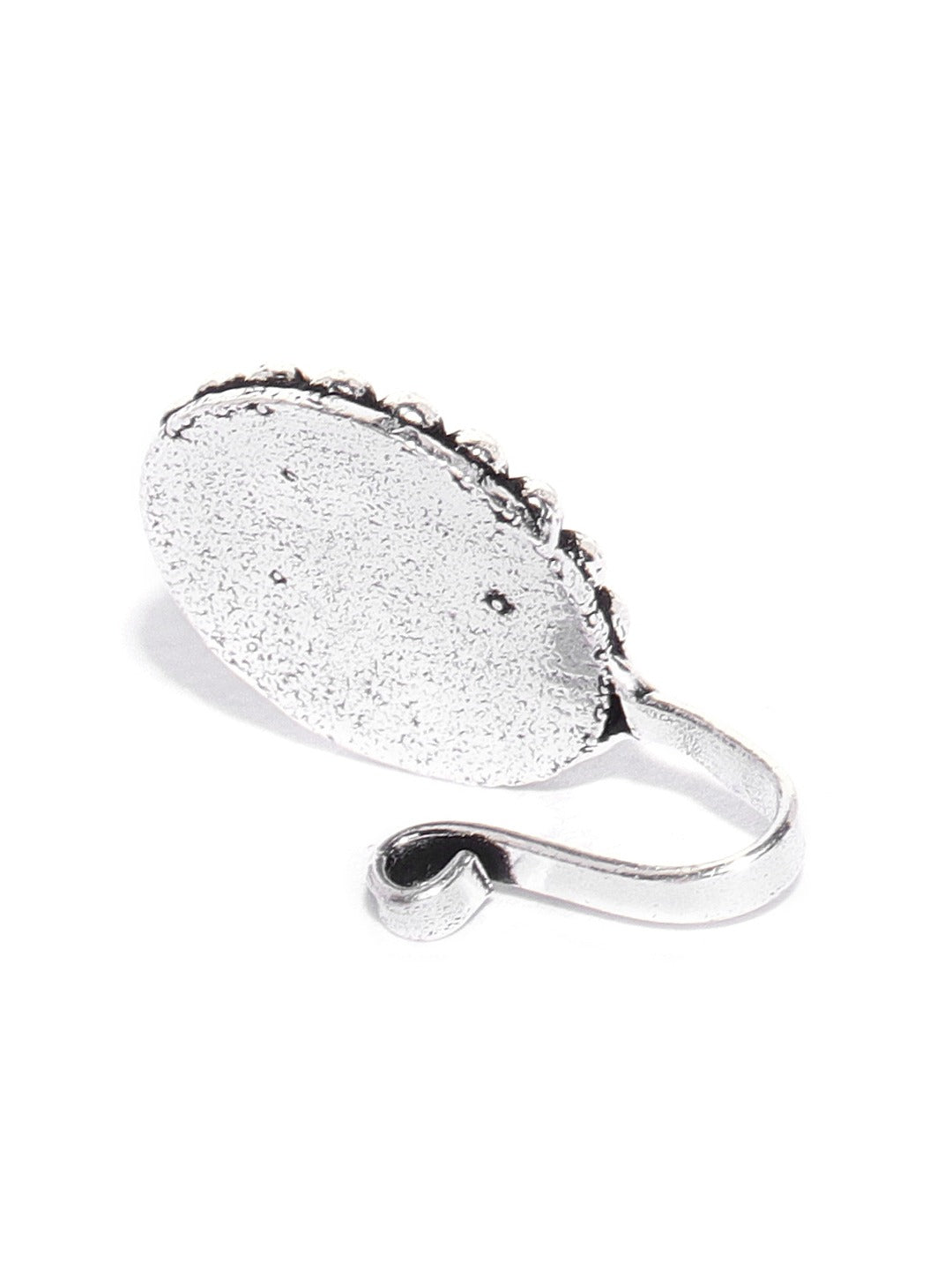 Oxidised Silver-Toned Tribal Round Shape Free Size Clip-On Nosepin