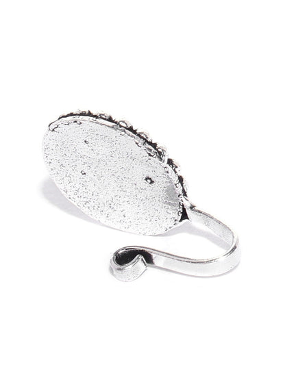 Oxidised Silver-Toned Tribal Round Shape Free Size Clip-On Nosepin