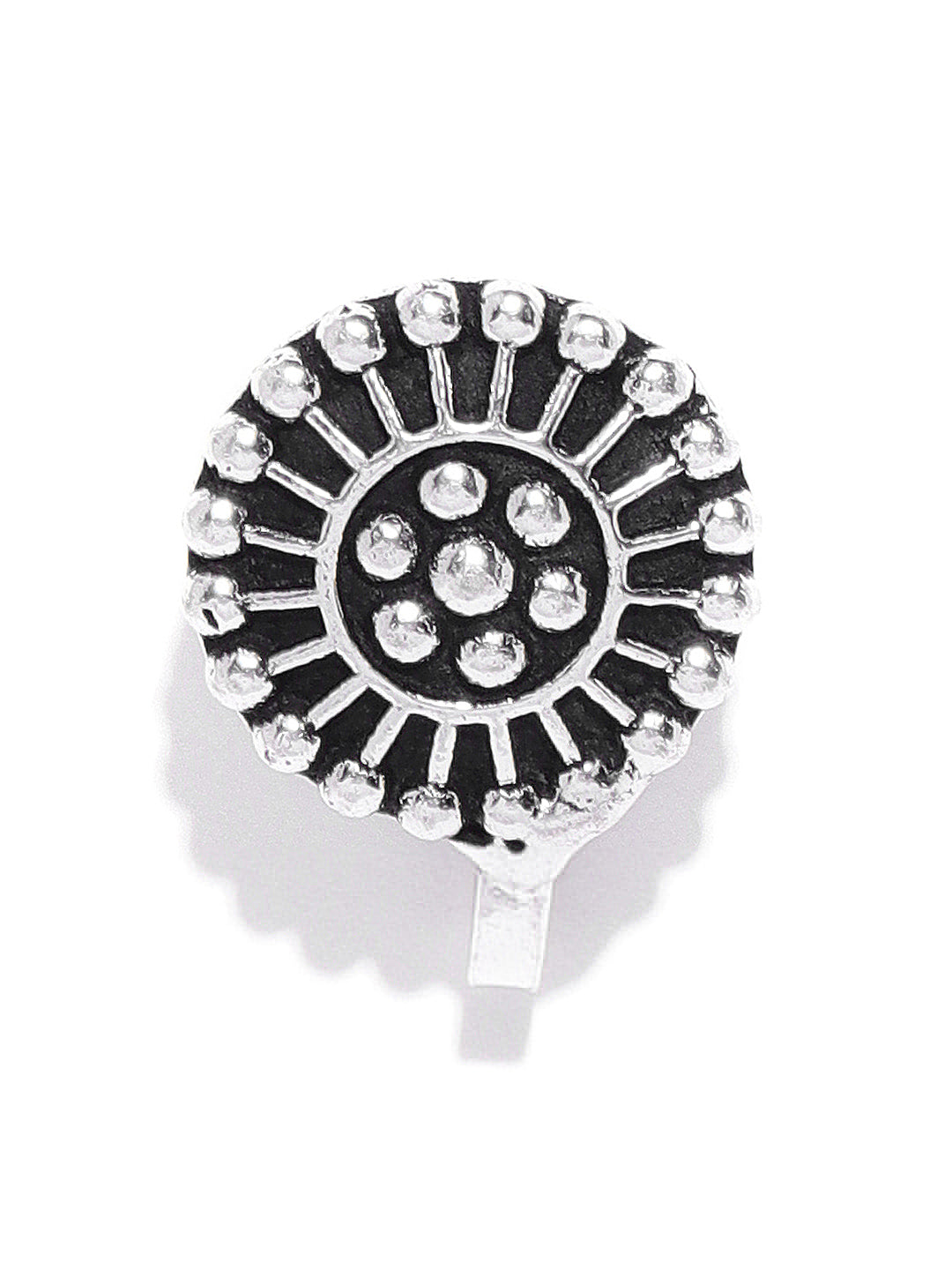 Oxidised Silver-Toned Tribal Round Shape Free Size Clip-On Nosepin