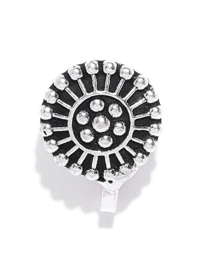 Oxidised Silver-Toned Tribal Round Shape Free Size Clip-On Nosepin