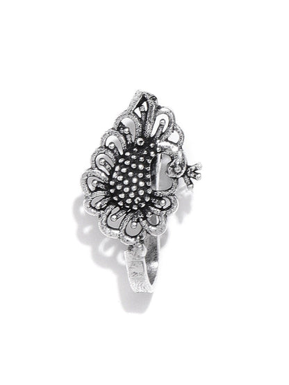 Antique Oxidised Silver-Toned Peacock Inspired Free Size Clip-On Nosepin