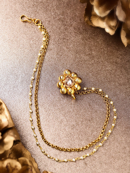 Gold-Plated Studded Dual Chain Nath/Nose Ring