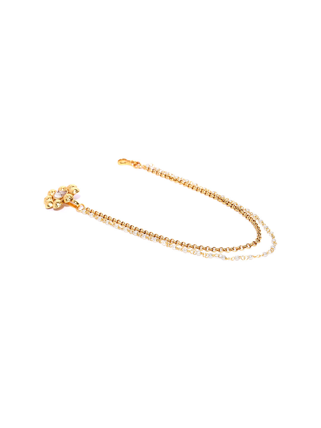 Gold-Plated Studded Dual Chain Nath/Nose Ring
