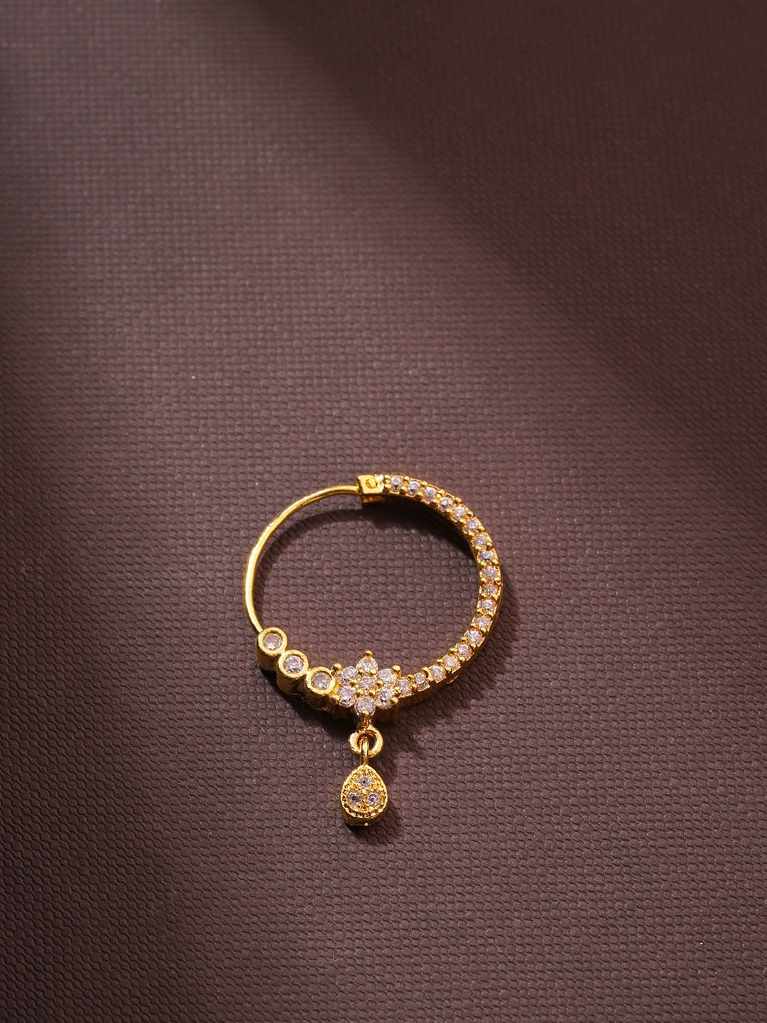 Gold-Plated American Diamond Studded Floral Design Nath/Nosering