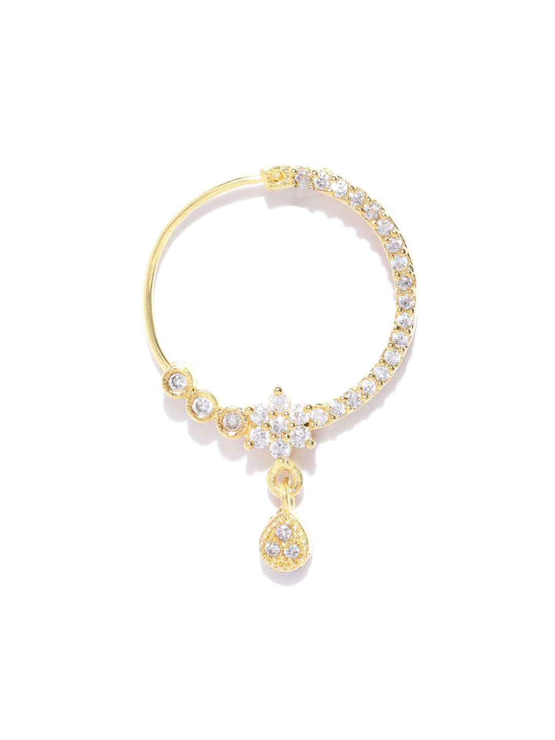 Gold-Plated American Diamond Studded Floral Design Nath/Nosering
