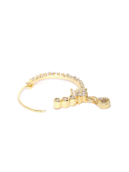 Gold-Plated American Diamond Studded Floral Design Nath/Nosering