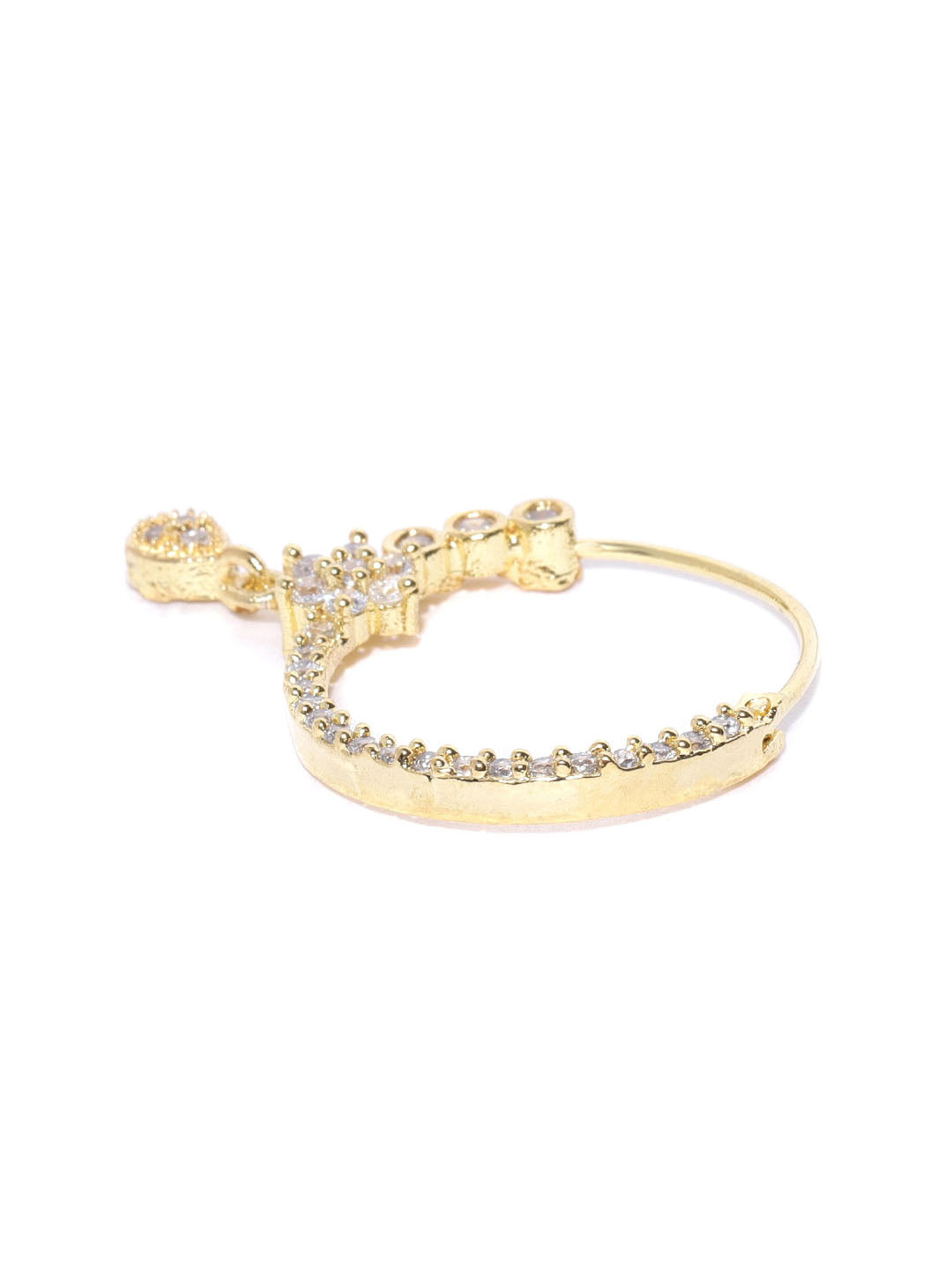 Gold-Plated American Diamond Studded Floral Design Nath/Nosering