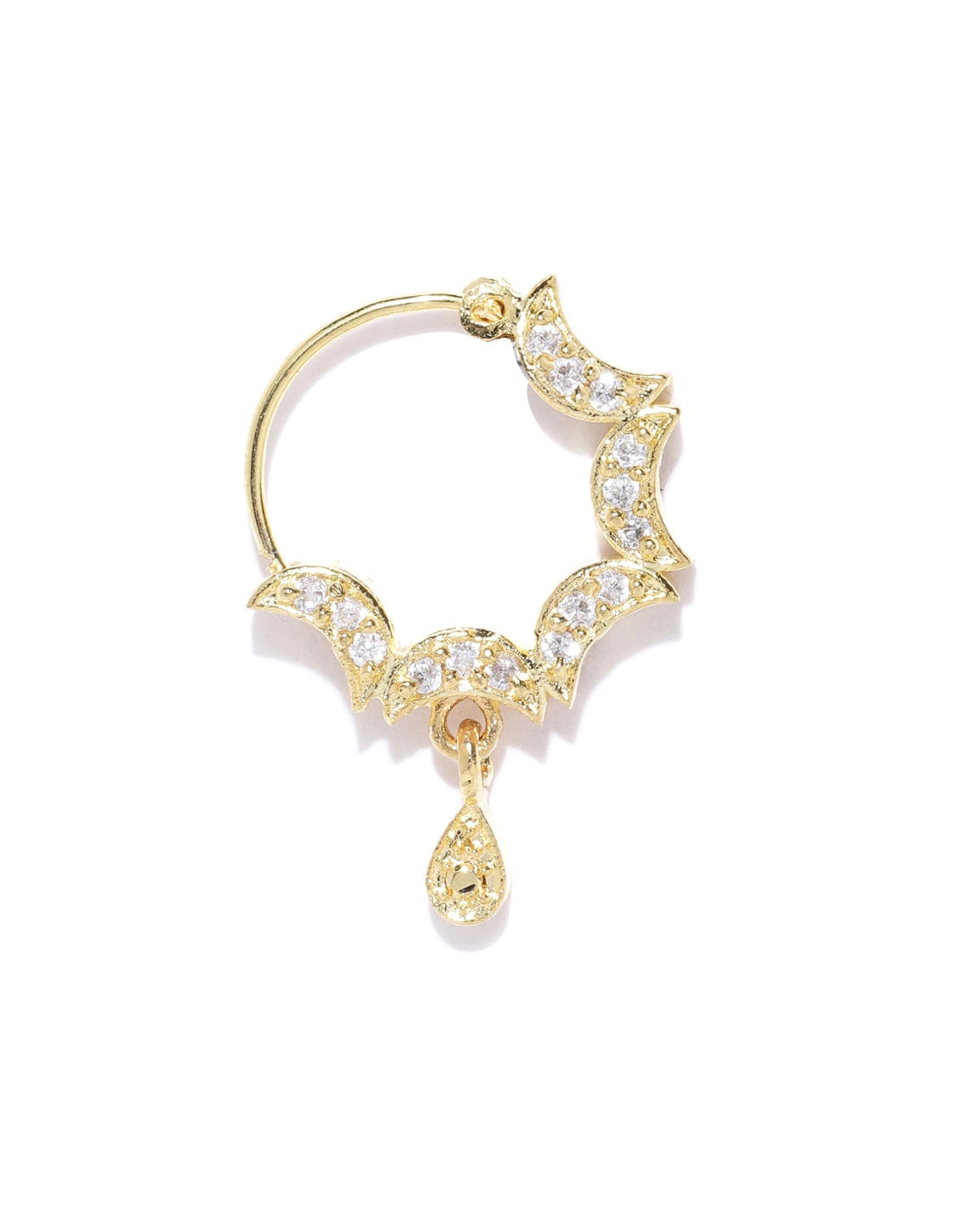 Gold Plated AD Studded Multiple Half Moon Design Nath/Nose Ring