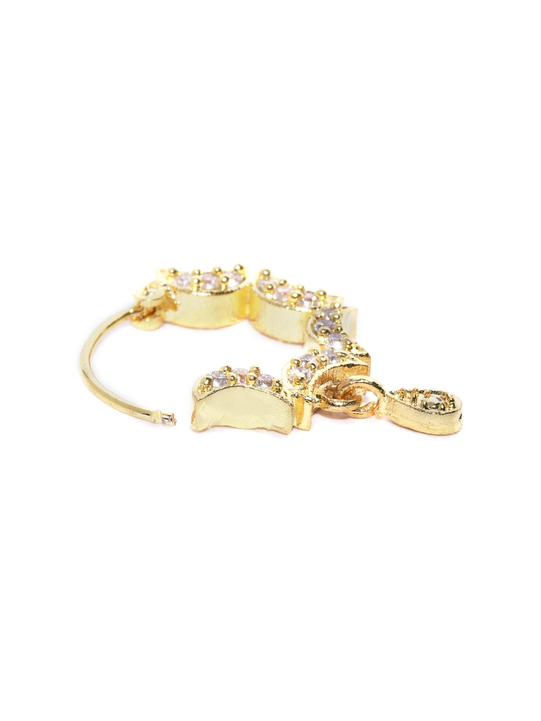 Gold Plated AD Studded Multiple Half Moon Design Nath/Nose Ring