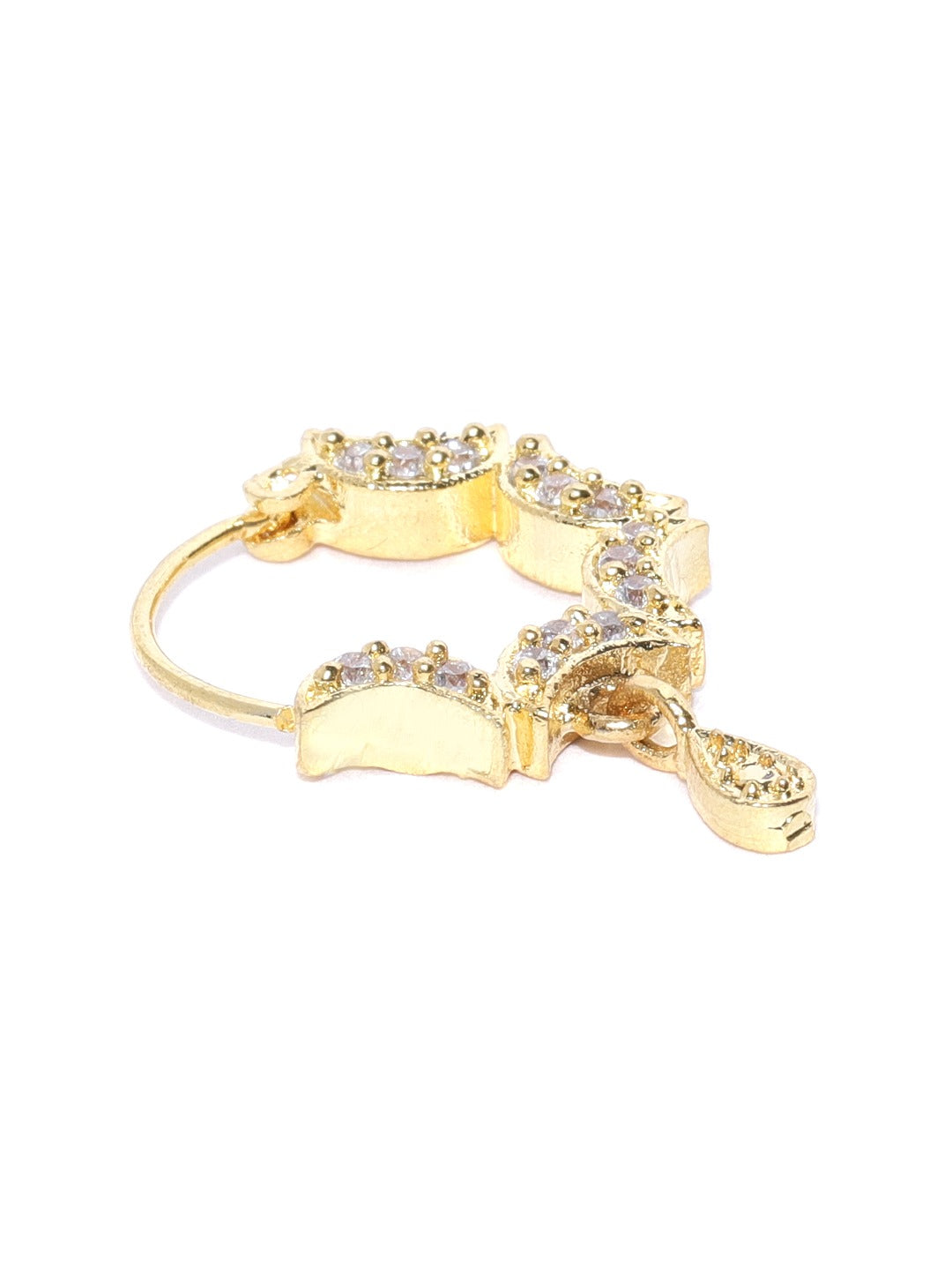 Gold Plated AD Studded Multiple Half Moon Design Nath/Nose Ring