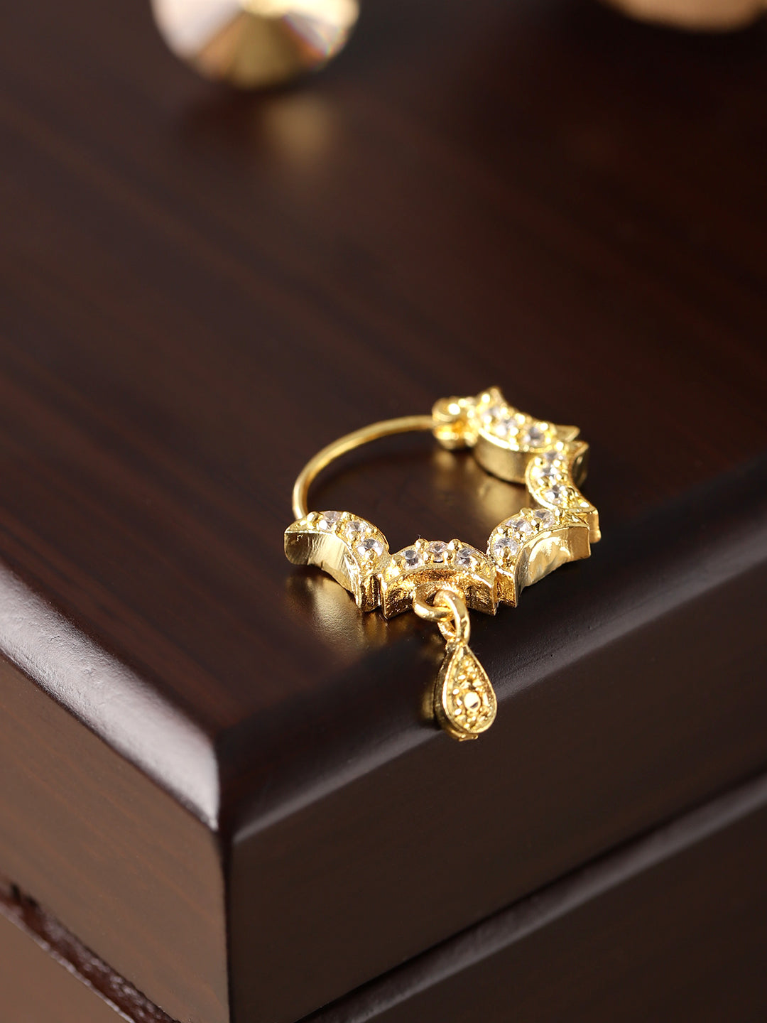 Gold Plated AD Studded Multiple Half Moon Design Nath/Nose Ring