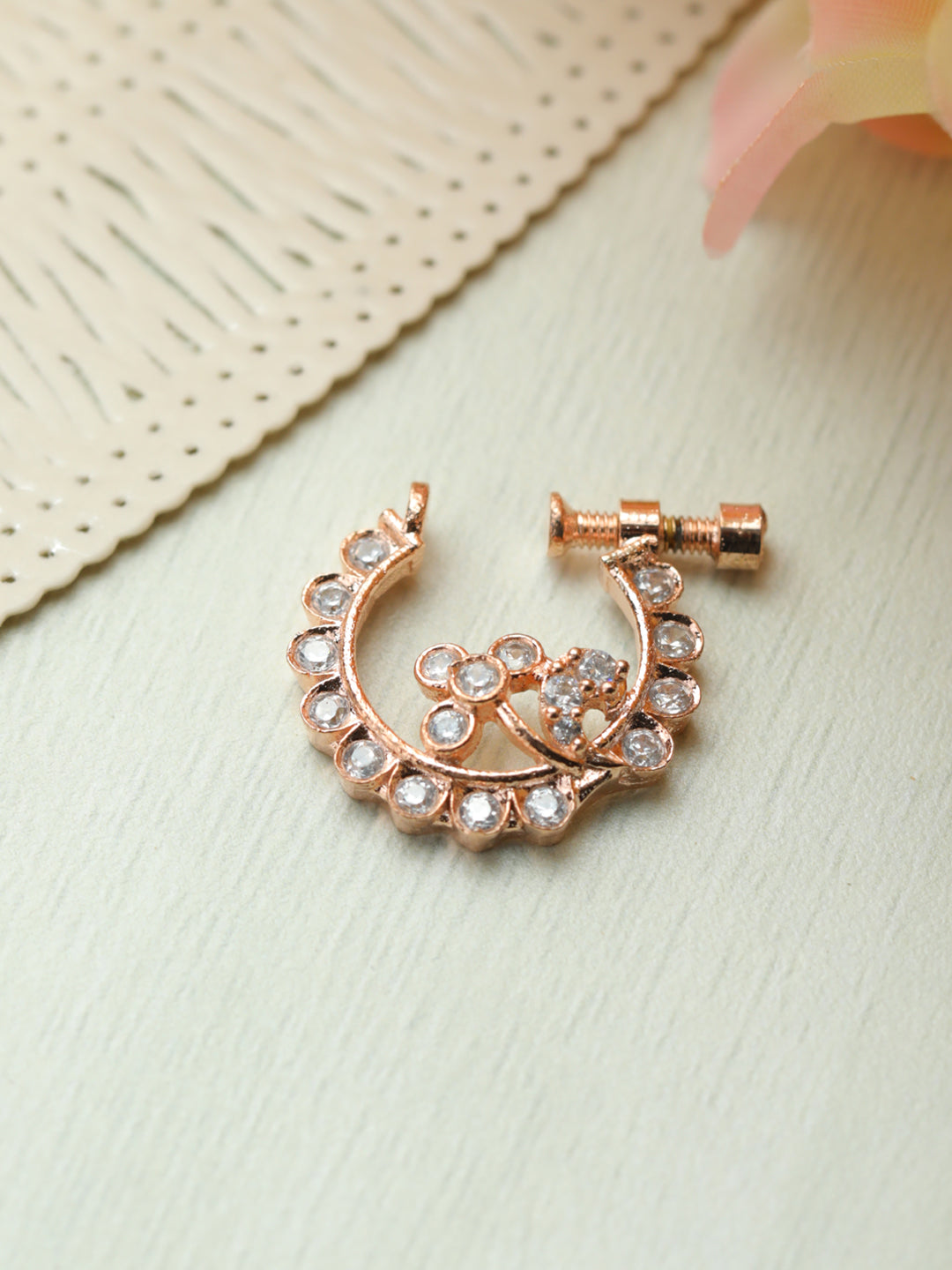 Priyaasi Floral American Diamond Rose Gold Plated Nose Ring