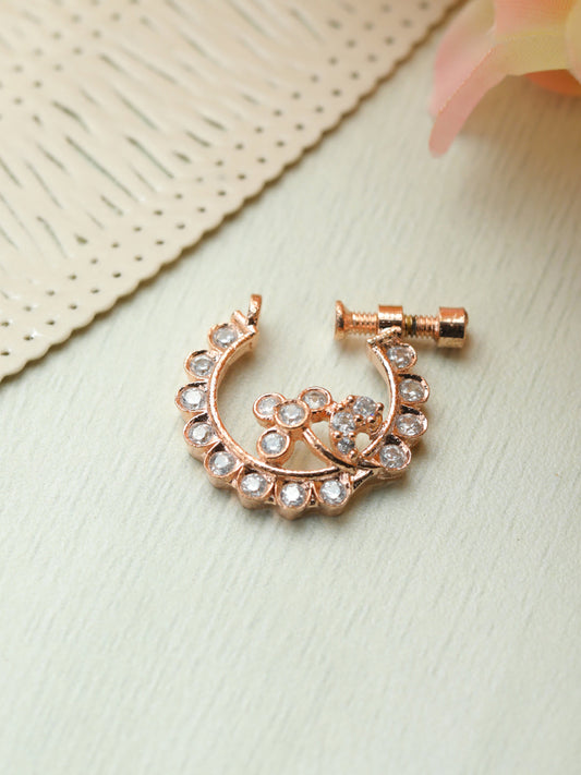 Priyaasi Floral American Diamond Rose Gold Plated Nose Ring
