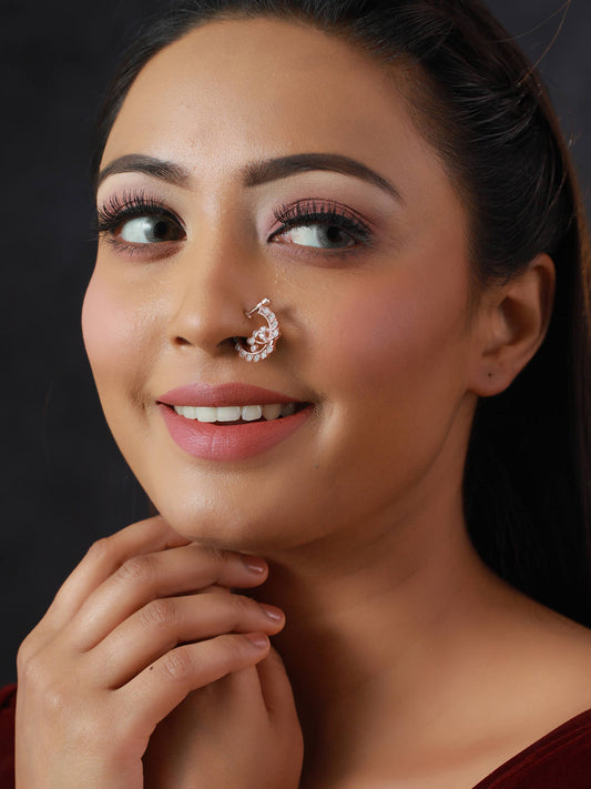 Priyaasi Floral American Diamond Rose Gold Plated Nose Ring