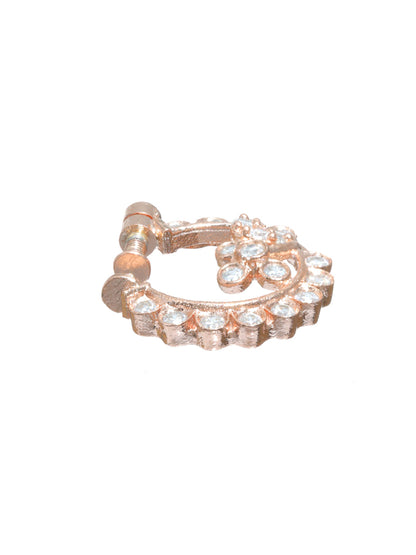 Priyaasi Floral American Diamond Rose Gold Plated Nose Ring