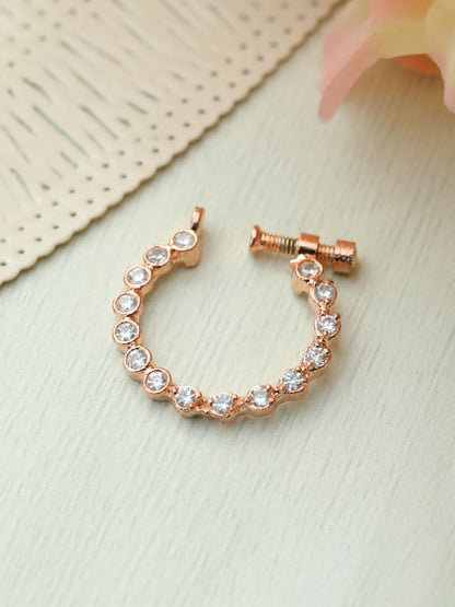 Priyaasi Classic American Diamond Rose Gold Plated Nose Ring