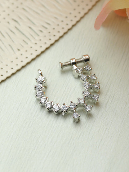 Priyaasi Elegant American Diamond Silver Plated Nose Ring