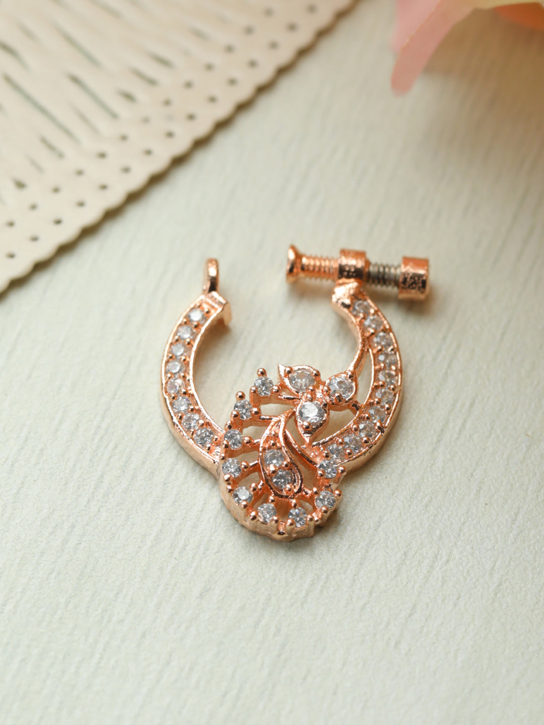 Priyaasi Floral American Diamond Rose Gold Plated Nose Ring