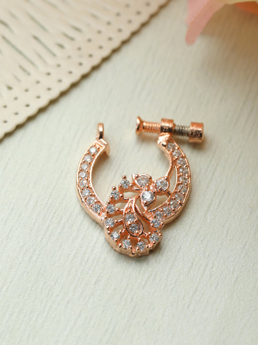 Priyaasi Floral American Diamond Rose Gold Plated Nose Ring