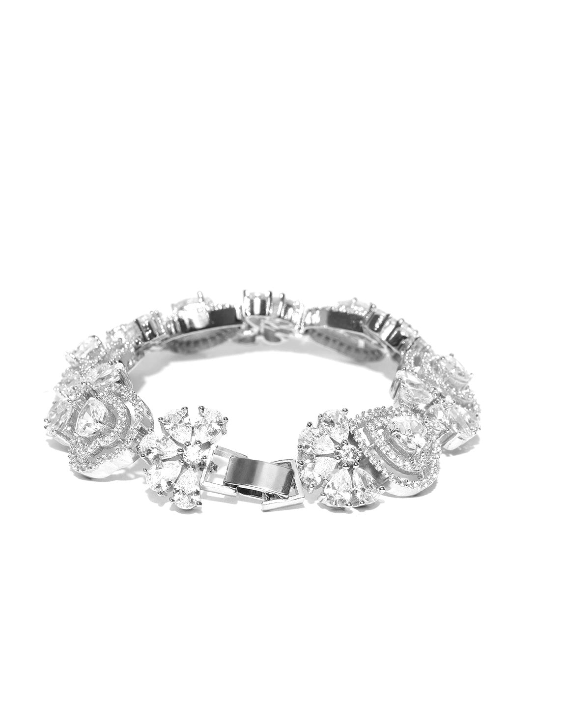 Silver-Plated American Diamond Heart Link Bracelet