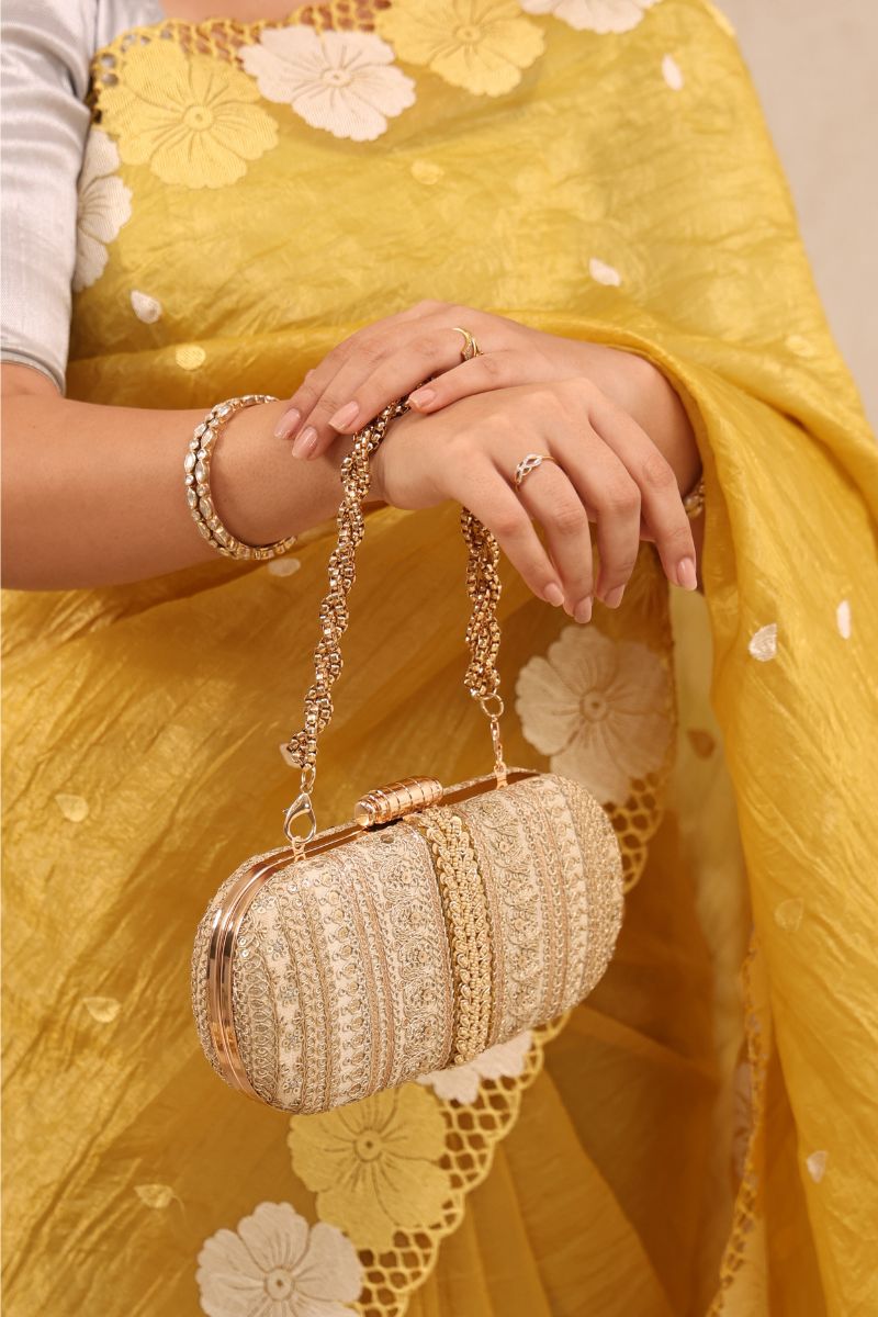 AMYRA - Naaz Embroidered Capsule Clutch - Gold