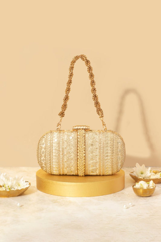 AMYRA - Naaz Embroidered Capsule Clutch - Gold