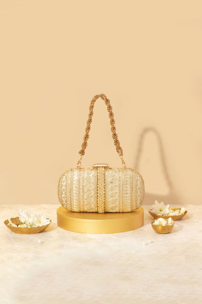 AMYRA - Naaz Embroidered Capsule Clutch - Gold