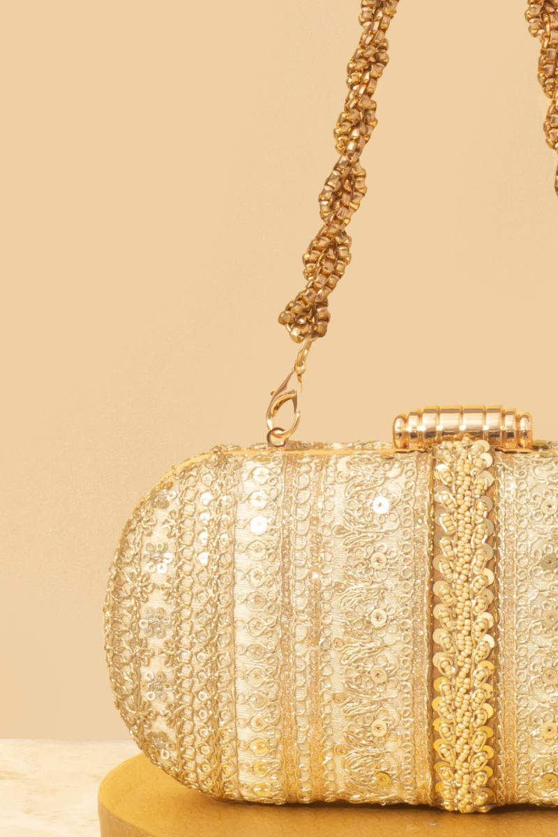 AMYRA - Naaz Embroidered Capsule Clutch - Gold