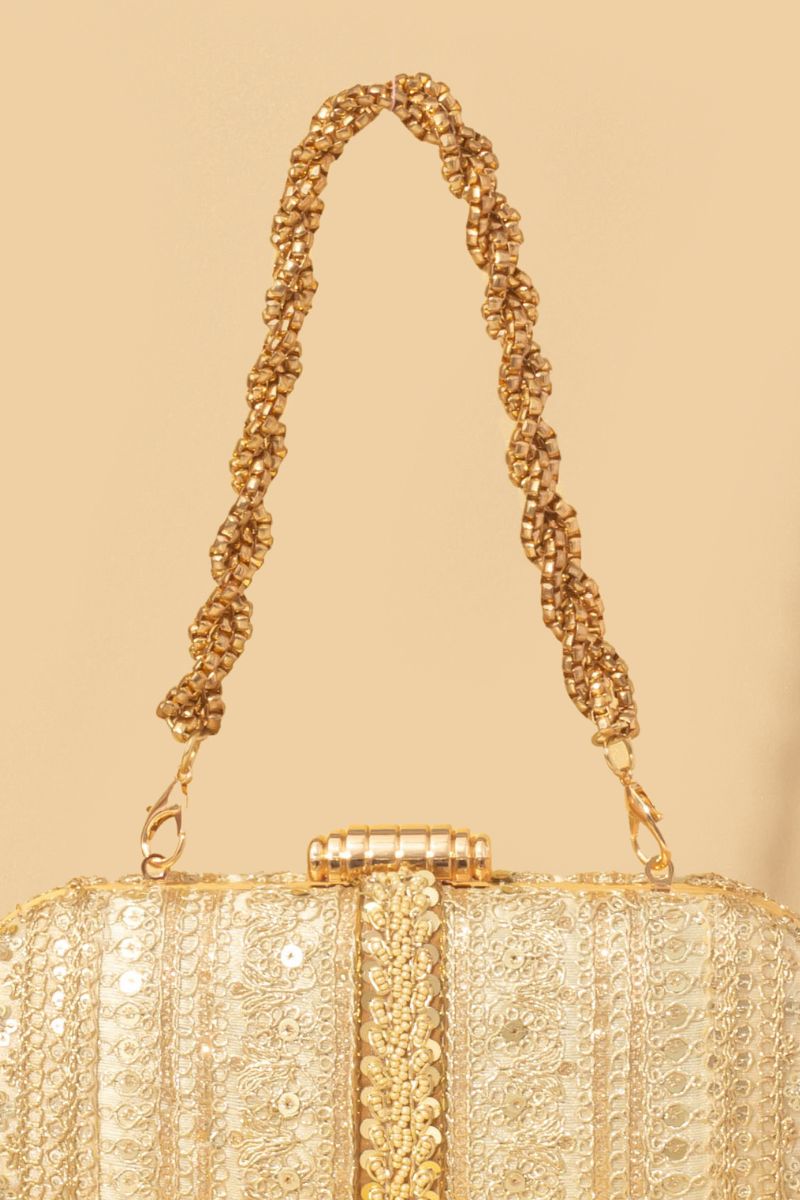 AMYRA - Naaz Embroidered Capsule Clutch - Gold