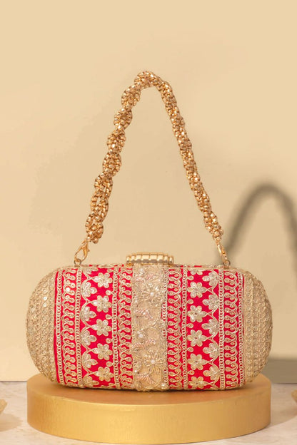 AMYRA - Naaz Capsule clutch - Red and Gold