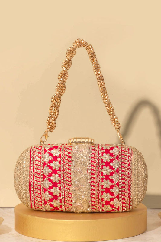 AMYRA - Naaz Capsule clutch - Red and Gold