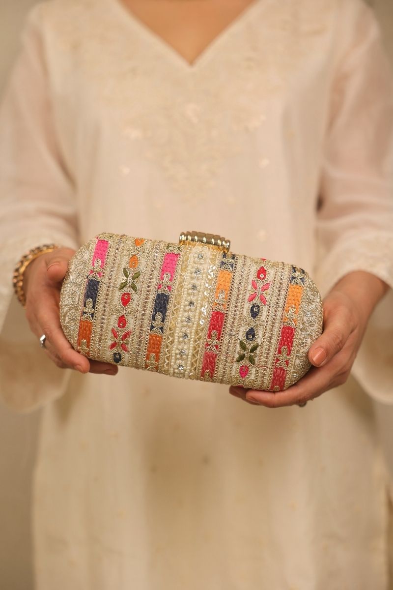 AMYRA - Naaz Embroidered Capsule Clutch - Multicolor